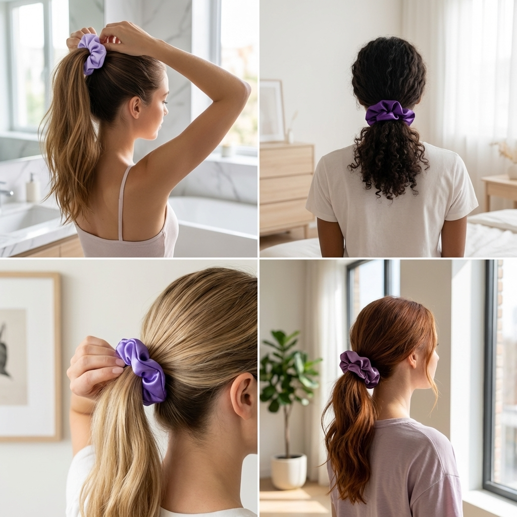 Neo10Ten Silk Scrunchies | Royal Purple Mix | Hypoallergenic Satin | Pack of 10