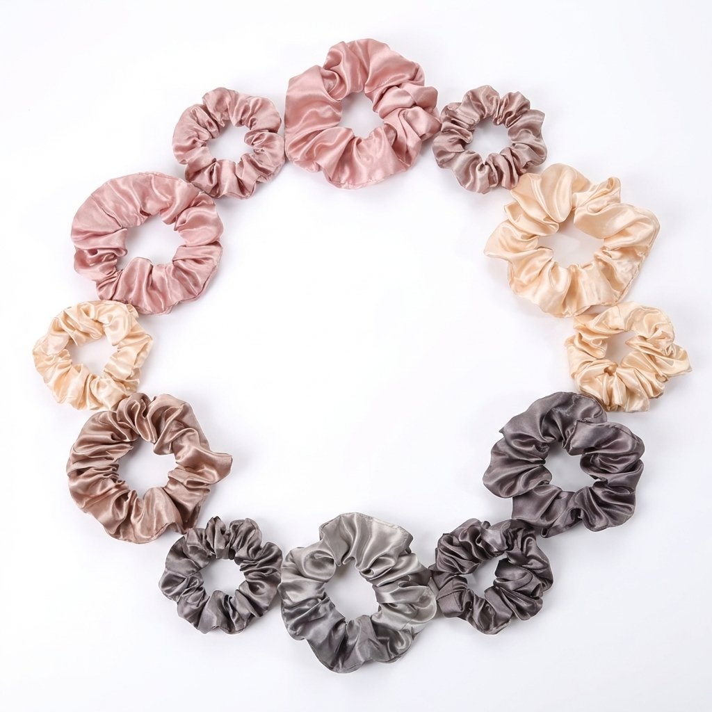 Neo10Ten Silk Scrunchies Variety Pack | 6 Large & 6 Medium | Satin Hair Ties | Pack of 12