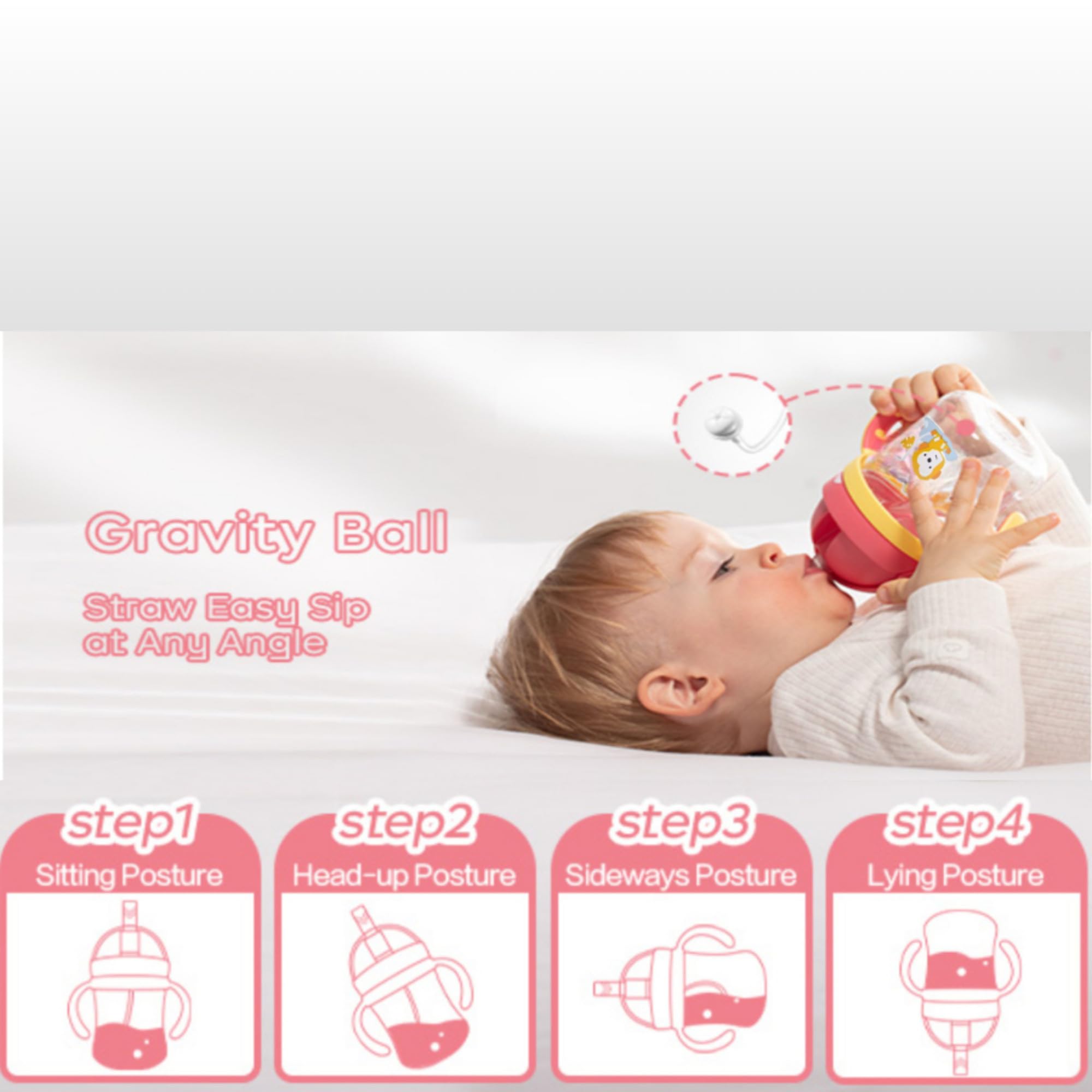 Neo10Ten Toddler Water Bottle Sippy Cup Weighted Straw, Trainer Cup with Handles 6+, Non Spill Toddler Sippy Cup, Baby Water Bottle, Leakproof, 220ml