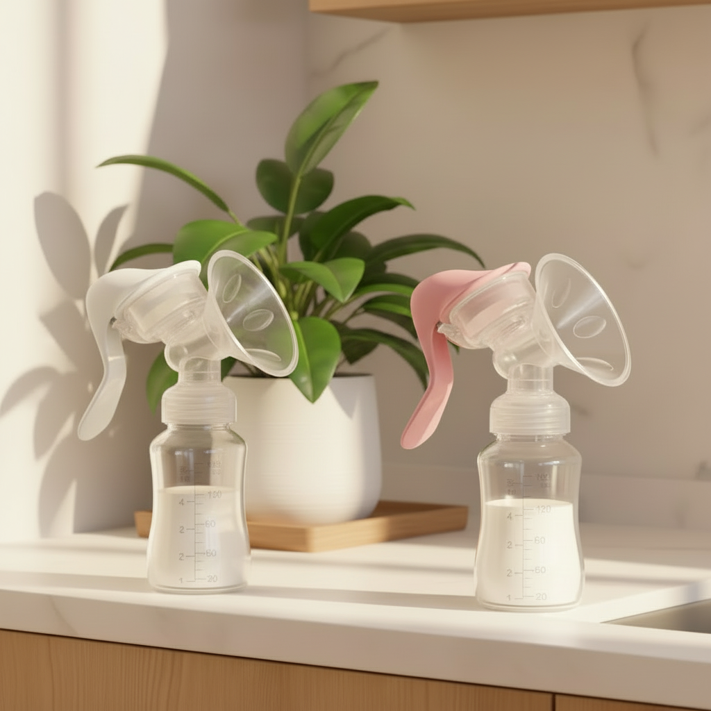 Two Manual Breast Pumps on Kitchen Counter